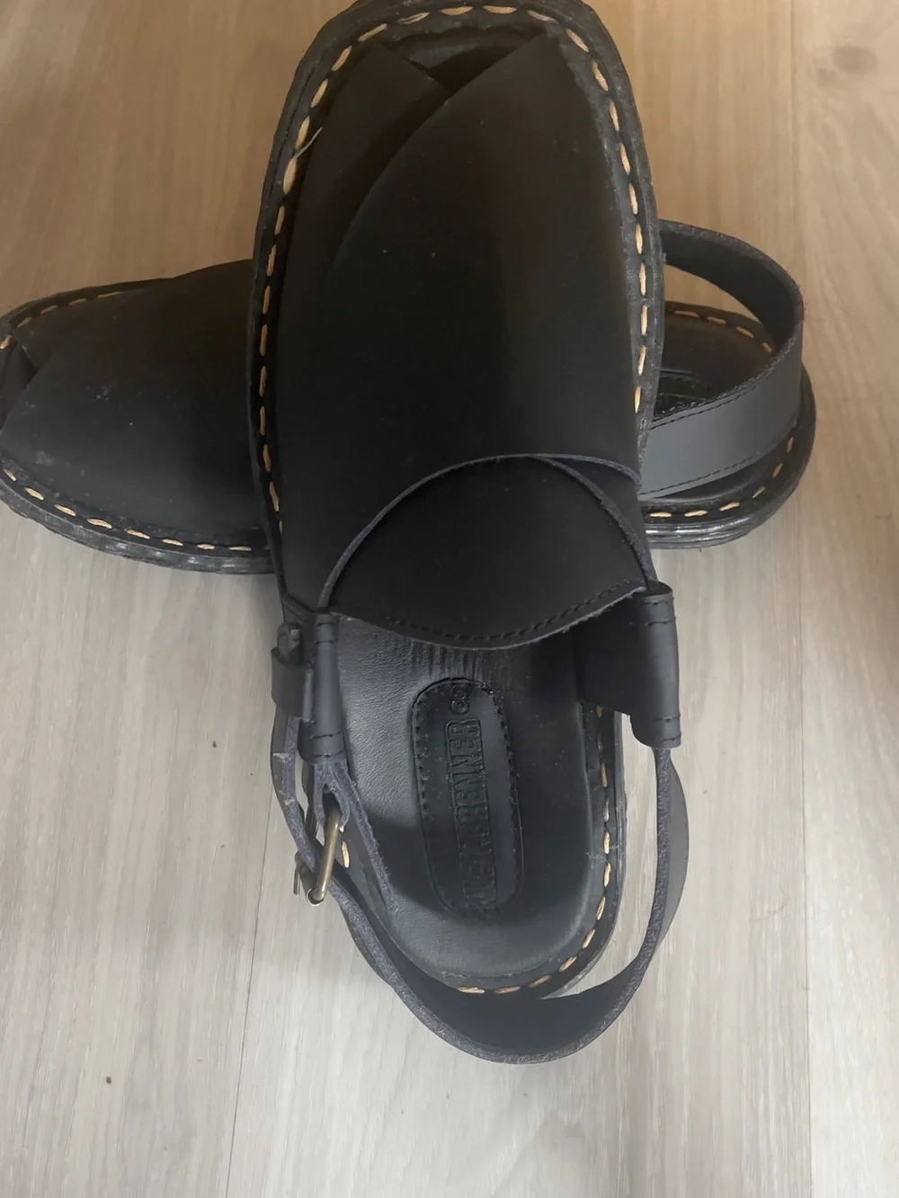Men's Black Leather Slingback Sandals - Unknown Brand